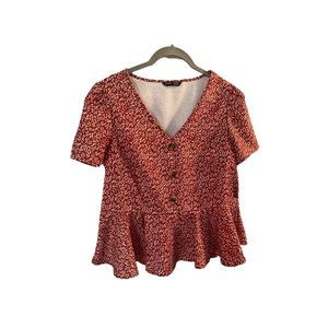 SHEIN Mock Button Down Short Sleeve Peplum Top (size S)